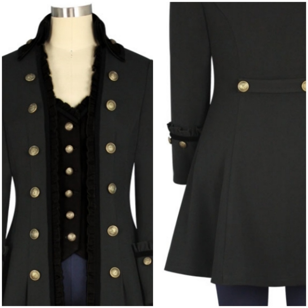 Whimsigoth Victorian Goth Velvet Jacket Trench Coat - Picture 3 of 5